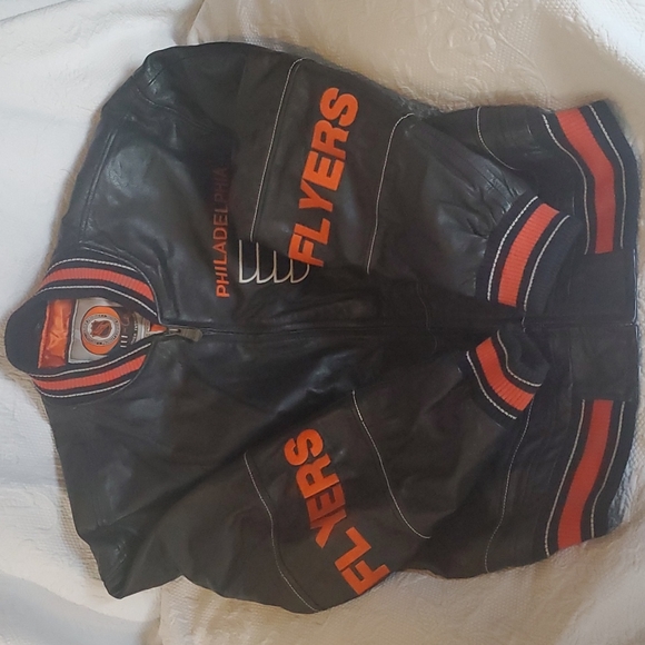 NHL OFFICIAL AUTHENTIC VINTAGE 100% GENUINE LEATHER G'lII FLYERS JACKET - Picture 8 of 13